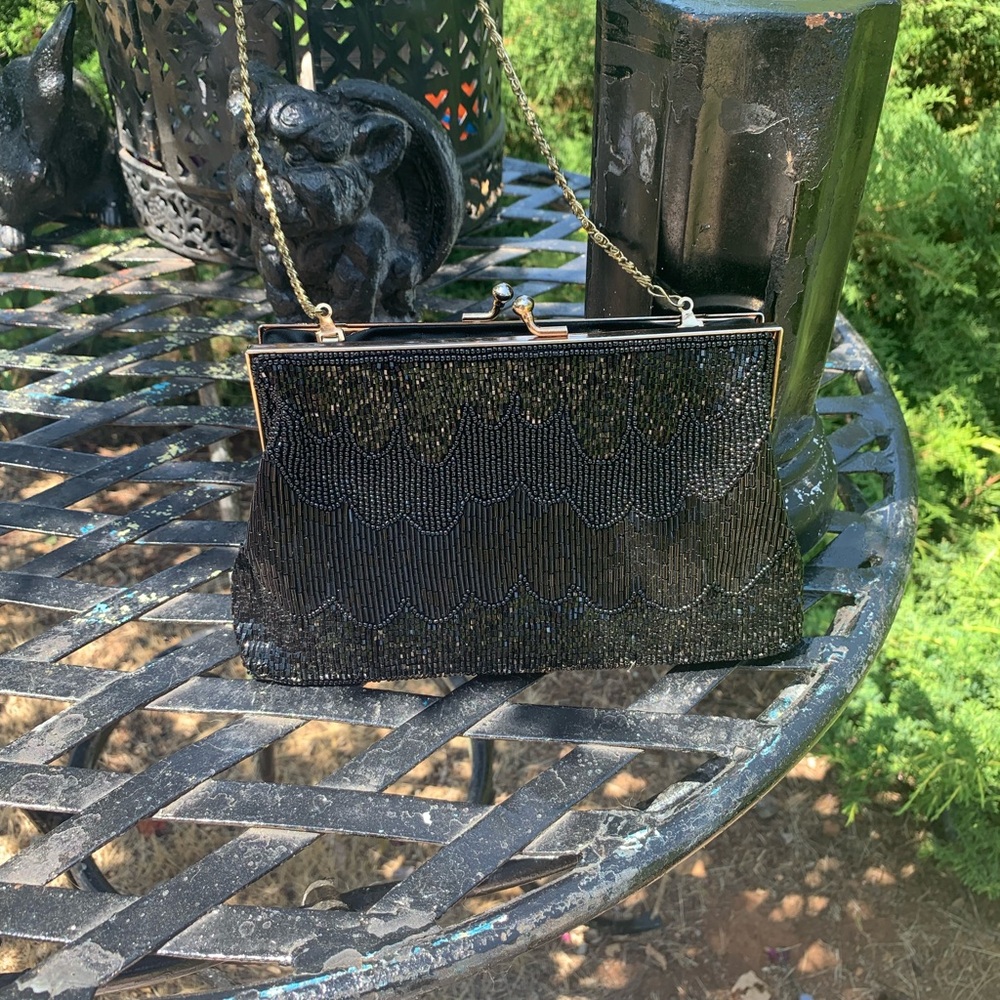 La Royale Sleek Black  vintage beaded Clutch for Special Occasions